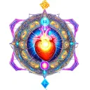 "angelex" metatron cube within hindu mandala design incorporating elements of chakras sacred heart in the middle   tattoo design idea