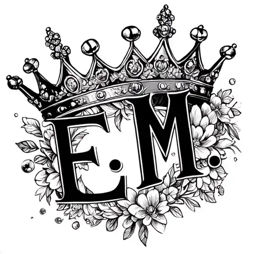 princess crown with initials E. M inside tattoo design idea