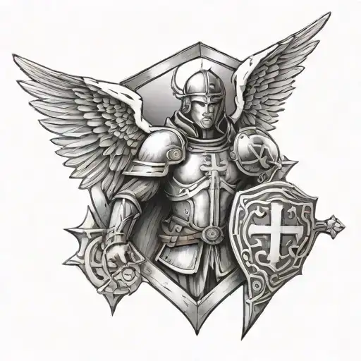 angel holding a shield templar cross tattoo design idea