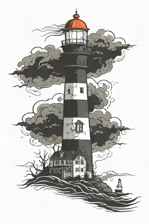 Lighthouse stormy condition tattoo design idea