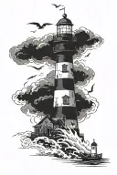 Lighthouse stormy condition tattoo design idea