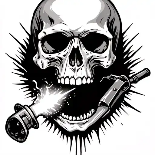 skull biting a welding torch tattoo design idea