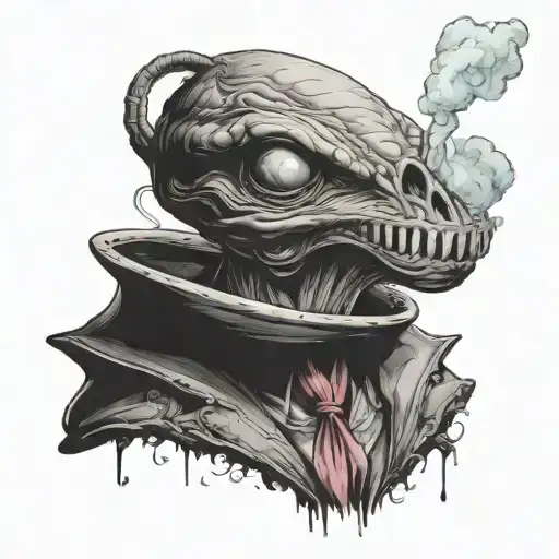 UFO alien smoking tattoo design idea