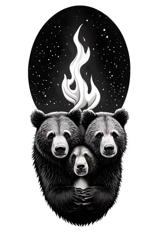 2 bear cubs and holy spirit fire tattoo design idea