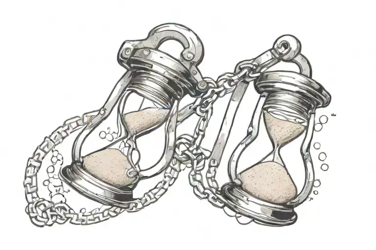 handcuffs and hour glass with sand tattoo design idea