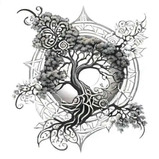 ornate sacred geometry tree of life tattoo design idea