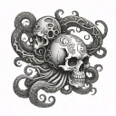skull and octopus  tattoo design idea