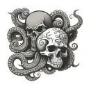 skull and octopus  tattoo design idea