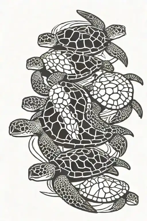 family of 5 sea turtles tattoo design idea