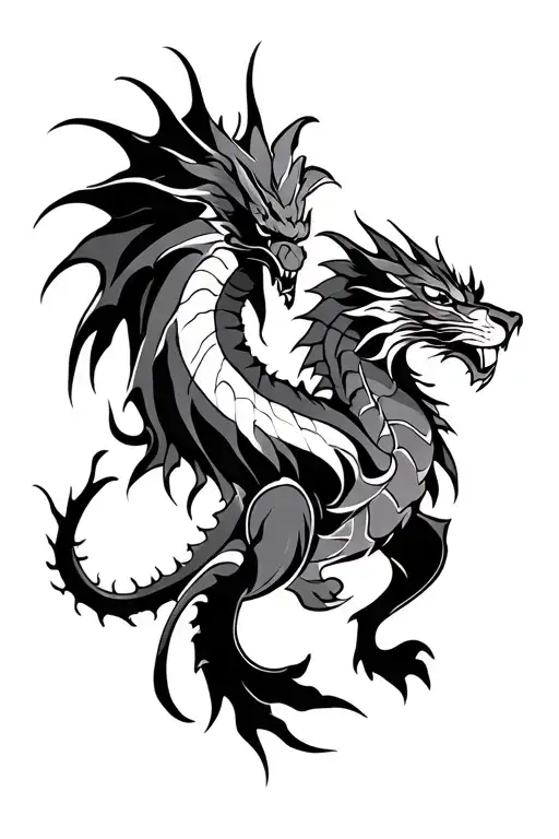 Tattoo Tribal style LEO Sign and Dragon Emerging tattoo design idea