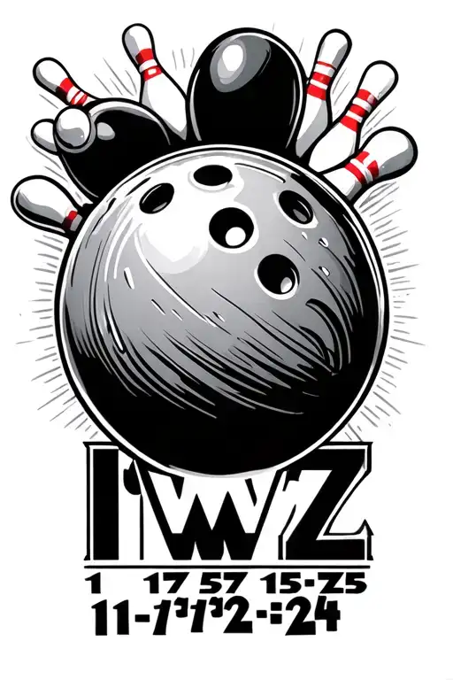 "IWZ  1-17-57 11-23-24" bowling ball hitting pins tattoo design idea