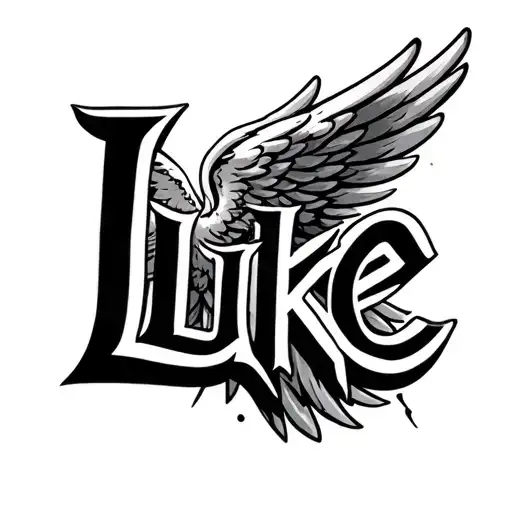 The name luke with a angel wing on the side  tattoo design idea