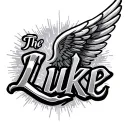 The name luke with a angel wing on the side  tattoo design idea