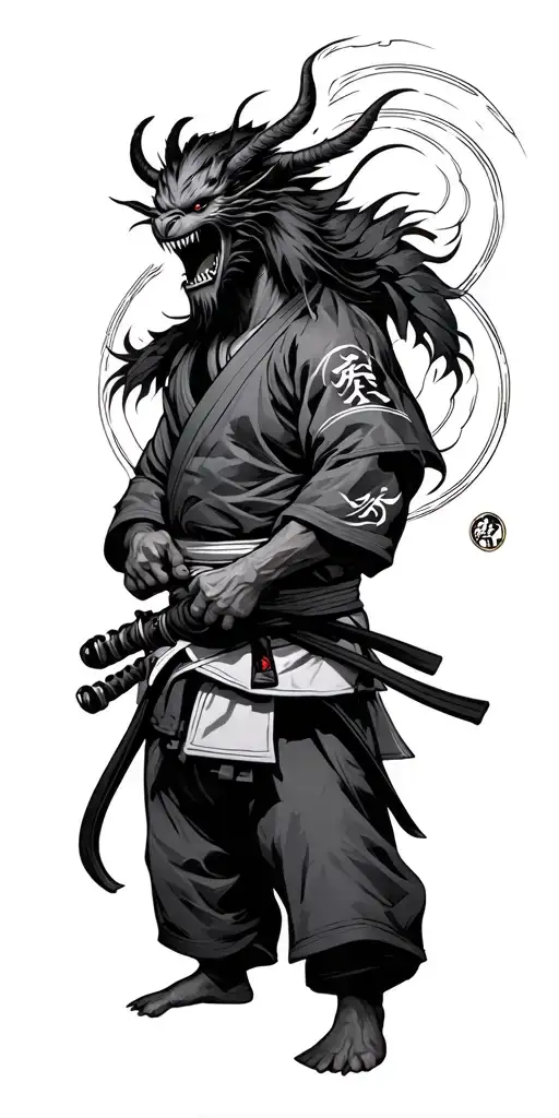 Jiu Jitsu Samurai Mataleon Japanese Demon tattoo design idea