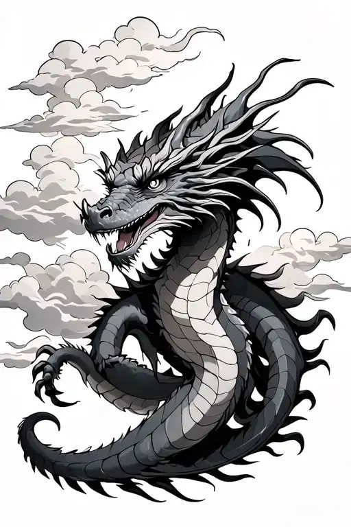 western dragon with clouds wrapped around  tattoo design idea