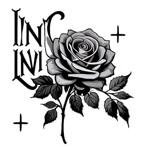 rose and invincible name written tattoo design idea