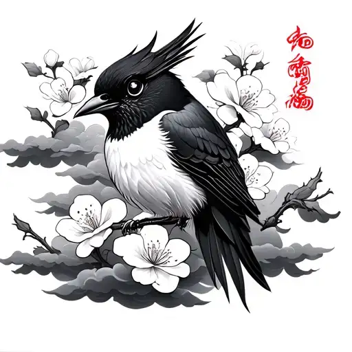 cherry blossem good luck bird katana clouds tattoo design idea