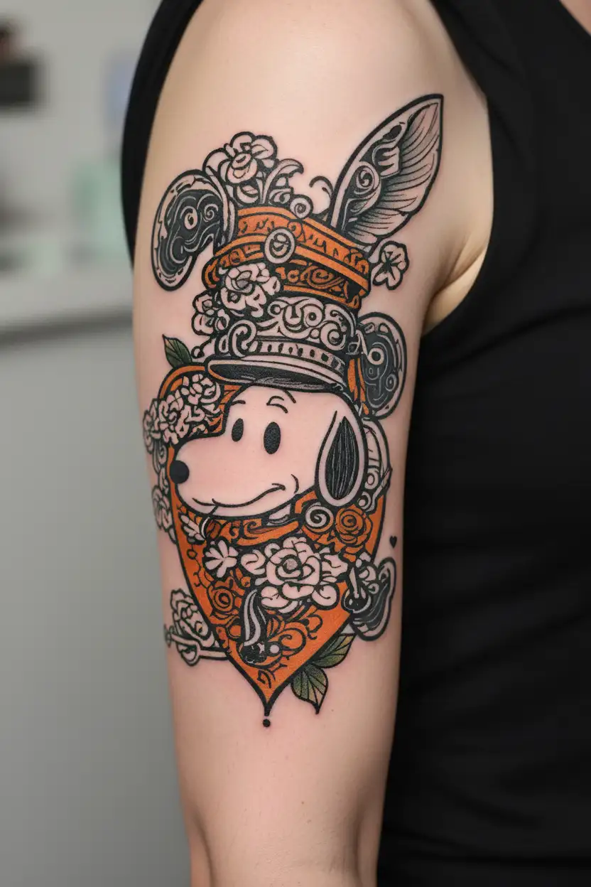 snoopy hand drawn heart tattoo design idea