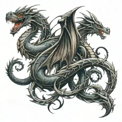 family of gothic dragons intertwined tattoo design idea