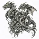family of gothic dragons intertwined tattoo design idea