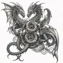family of gothic dragons intertwined tattoo design idea