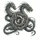 family of gothic dragons intertwined tattoo design idea