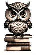 cute owl sitting on stack of antique books tattoo design idea