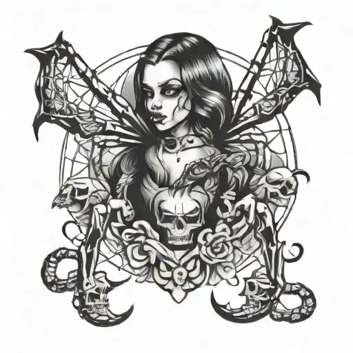 girl and skull spider tattoo design idea