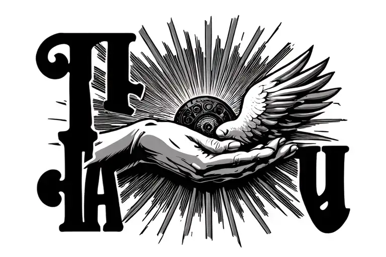 "Harley " dove sun rays gifting hands surrounded tattoo design idea