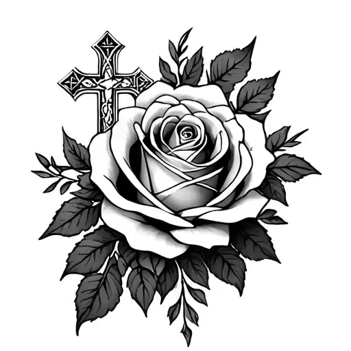 Rose, roman numeral, cross, mother mary tattoo design idea
