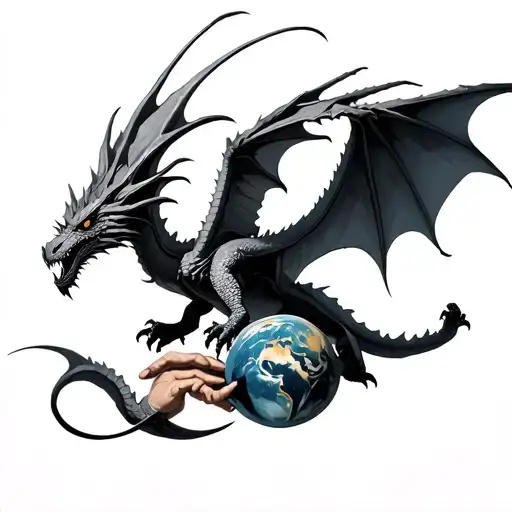 a dragon flying and a sworld holding  tattoo design idea