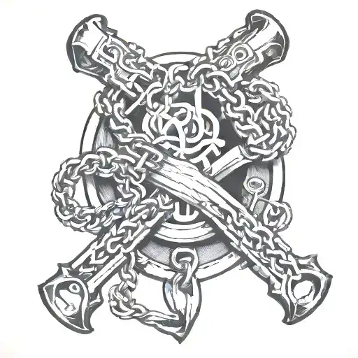 old school style forearm trap with chain down tattoo design idea