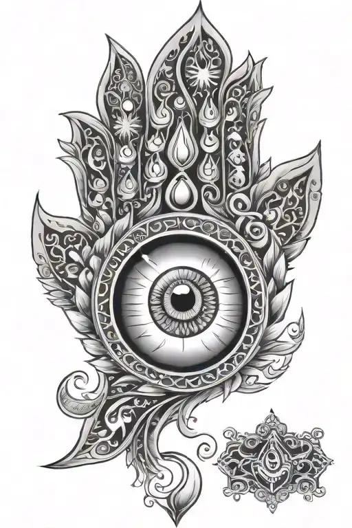 evil eye om moon hasma hand tattoo tattoo design idea