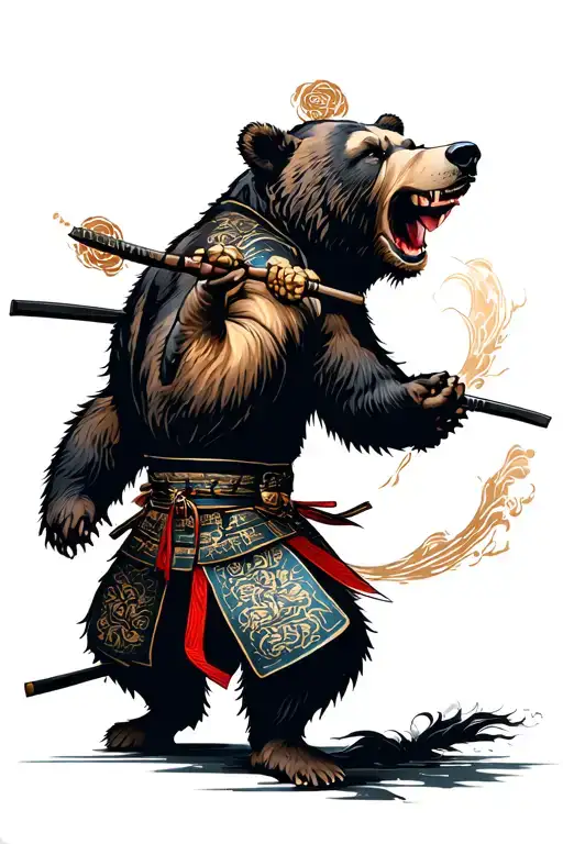 bear and samurai fighting tattoo design idea