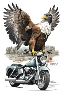 an eagle with open wings standing on the handle bar of a Harley Davidson tattoo design idea