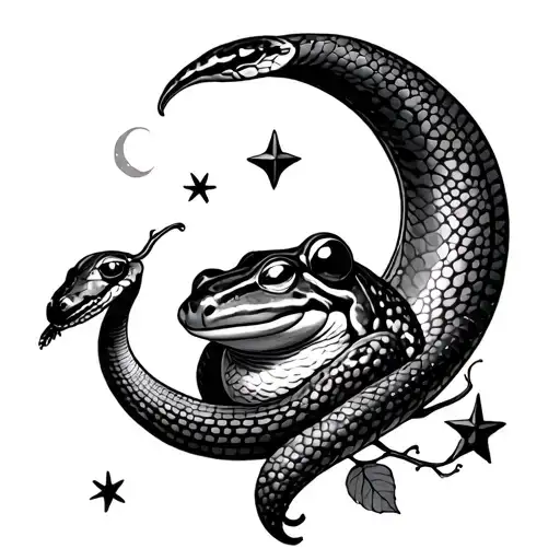 snake grapes ladybird lamp post stars moon toad tattoo design idea