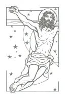 Jesus on the cross, with dove, stars, and joshua 1:9 tattoo design idea