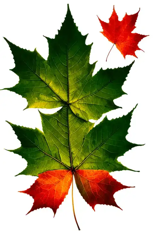 12 green maple leafs enveloping a single red maple leaf tattoo design idea