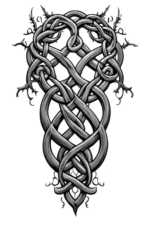 A Celtic knots family tree 4 large branches 1st branch is the name Miranda 2nd Devin 3rd Ronald Jr 3rd Erika tattoo design idea