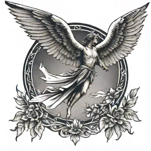 Icarus flying above or towards the sun and his fall below memento vivere tattoo design idea