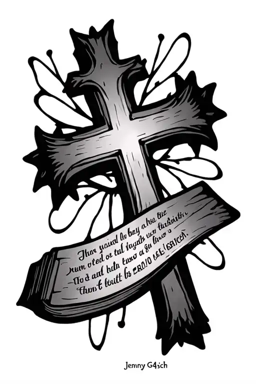 memorial for Jenny Gosch with a cross and the Bible verse Isaiah 54:10 tattoo design idea