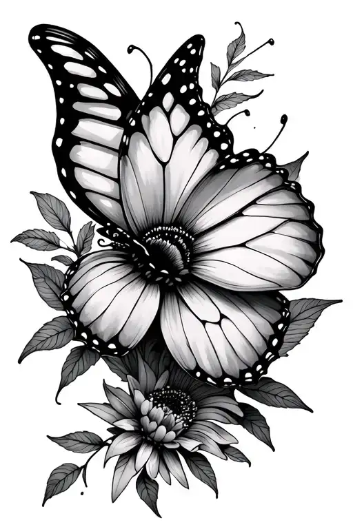 october flower half butterfly emerging tattoo design idea