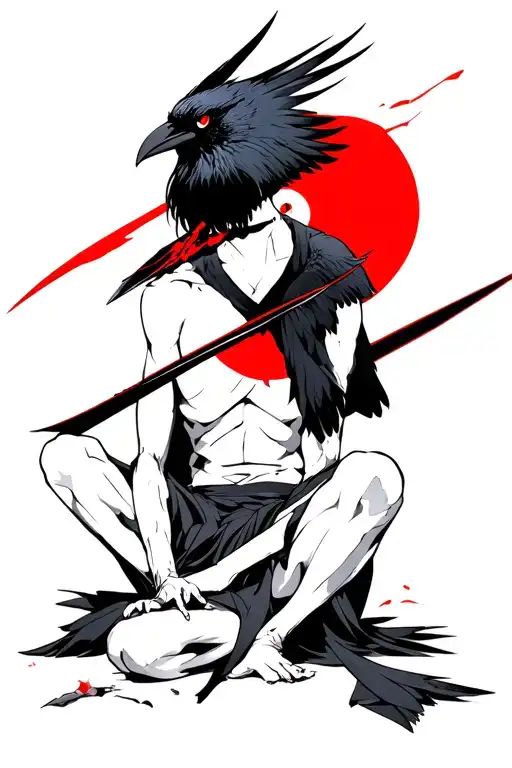 shisui sharingan blade crow sitting tattoo design idea