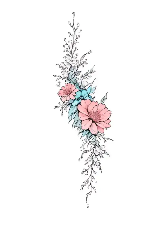숭고한 going down my spine tattoo with flowers tattoo design idea