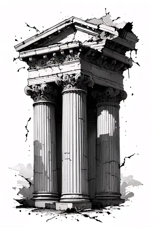 3 roman pillars slight crumbling tattoo design idea