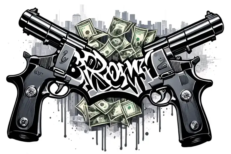 Bronx New York graffiti gangster guns 6 train money bags tattoo design idea