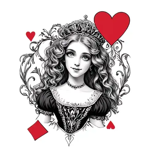 queen of hearts Alice in wonderland dark tattoo design idea