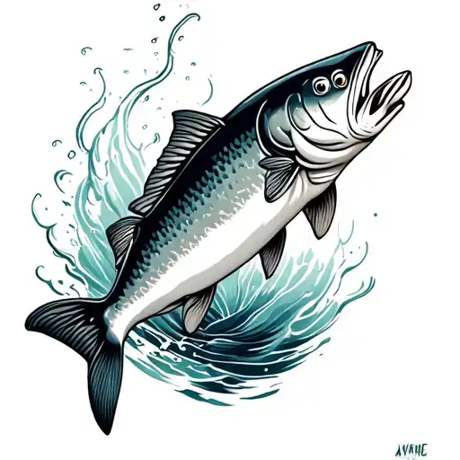 salmon jumping tattoo design idea