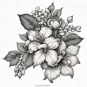 Hyacinth, Physalis Alkekengi, Kalanchoe, Hibiscus Syriacus, Daphne Odora Alba Flowers Around Arm tattoo design idea