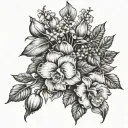 Hyacinth, Physalis Alkekengi, Kalanchoe, Hibiscus Syriacus, Daphne Odora Alba Flowers Around Arm tattoo design idea